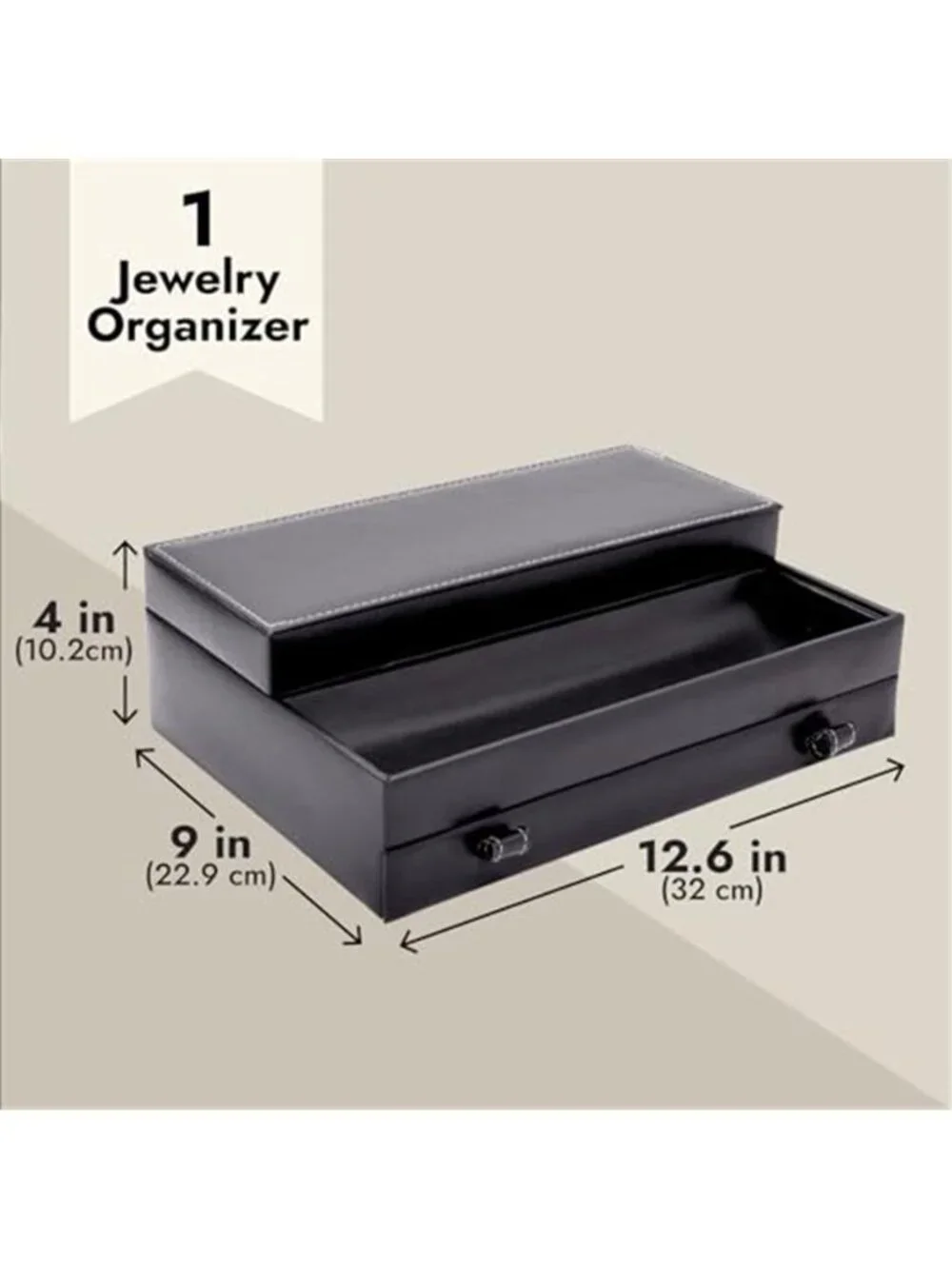 Jewelry Box Organizer and Holder - Black Watch Box with Leather Valet